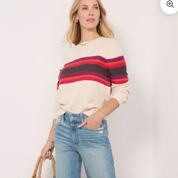 Faherty Vista cream stripe pullover Crewneck cotton looped sweater XS NWT - Picture 2 of 13